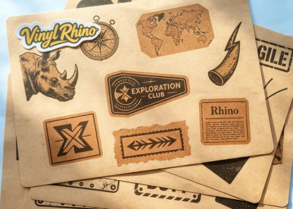 Eco-friendly custom kraft paper stickers with vintage designs, perfect for rustic product packaging, mailing, and organic branding.