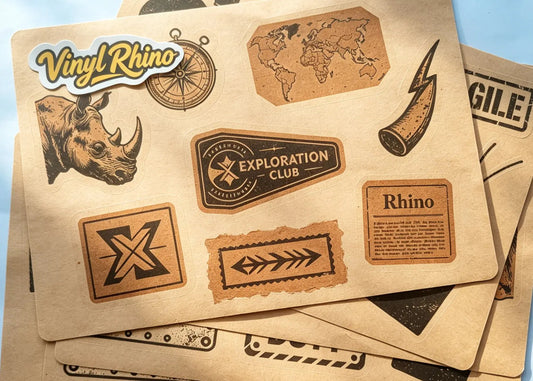 Eco-friendly custom kraft paper stickers with vintage designs, perfect for rustic product packaging, mailing, and organic branding.