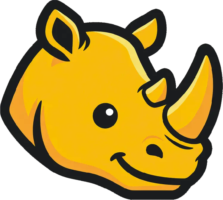 Signature mascot head icon of Vinyl Rhino representing tough and durable sticker quality.